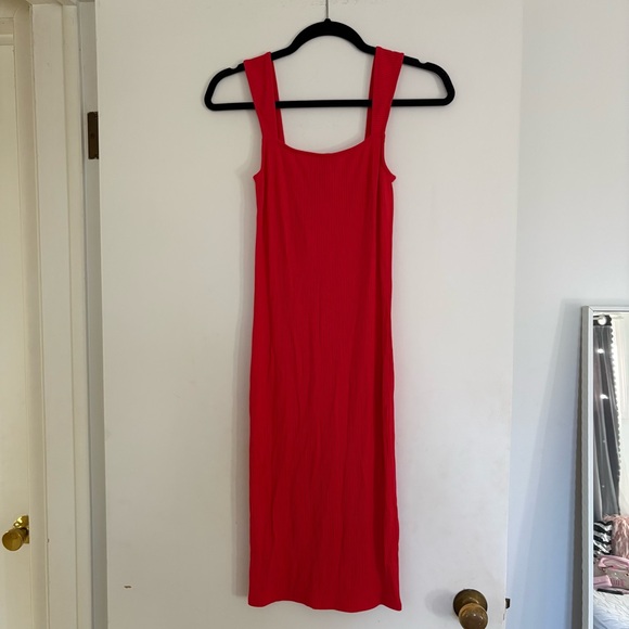 Red Ribbed midi Tank Dress - Picture 3 of 6